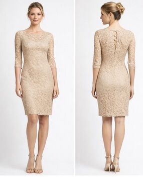Badgley Mischka Champagne Lace Dress